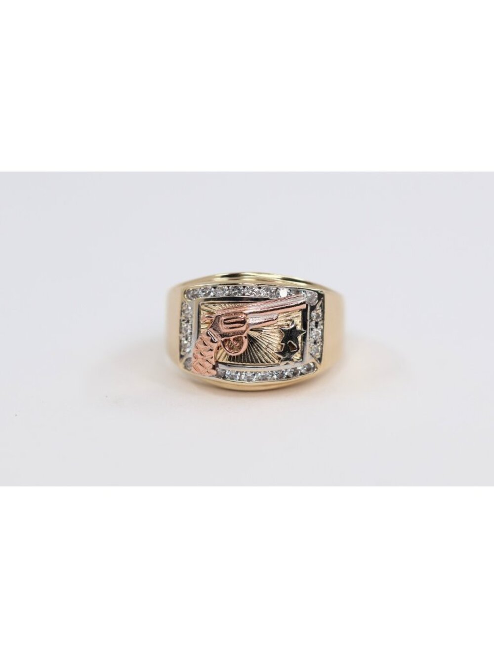 Unique 14K Solid Tri Tone Multi Color Gold Designer Gun CZ Ring - Size 12.25